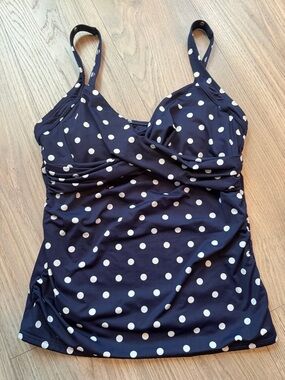 Lands' End Navy Polka Dot Twist Front Tankini Top - Size 10